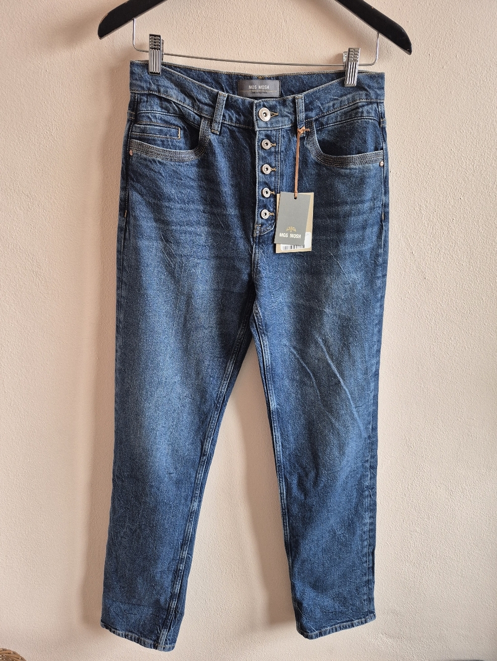 Mos Mosh Straight Leg Exposed Button Fly Cotton Jeans NWT 99% Cotton Size 27